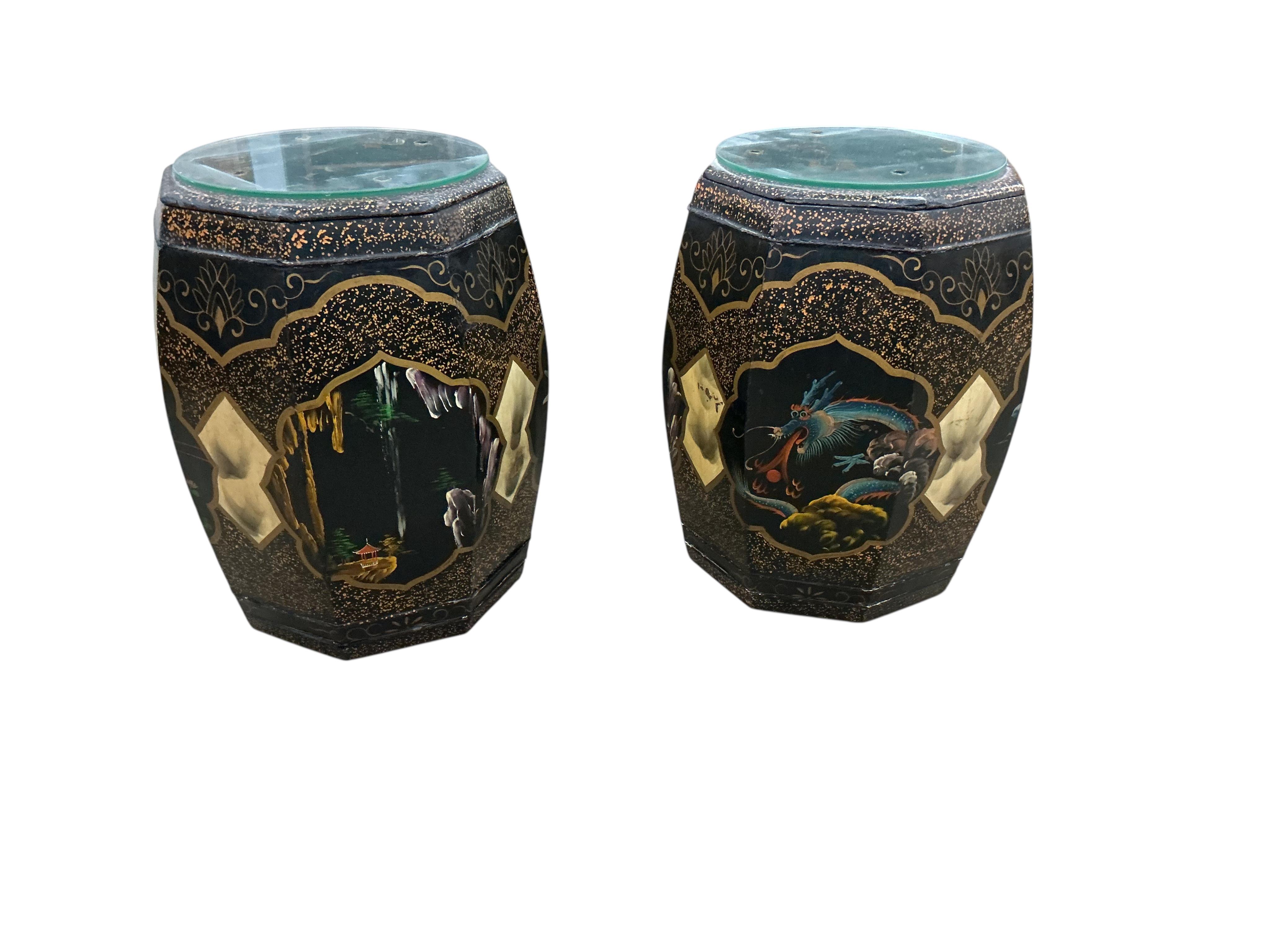 A pair of modern Chinese painted octagonal seats, height 44cm